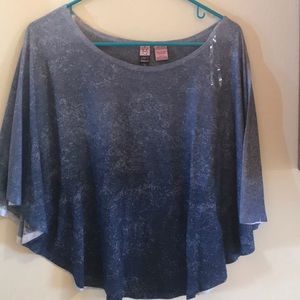Blue poncho blouse with sleeves